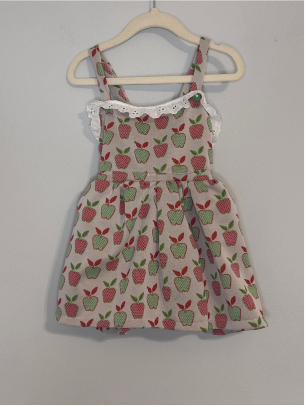Girls Fawn Vintage Apple Print Dress, Size 2T, Beige and Red
